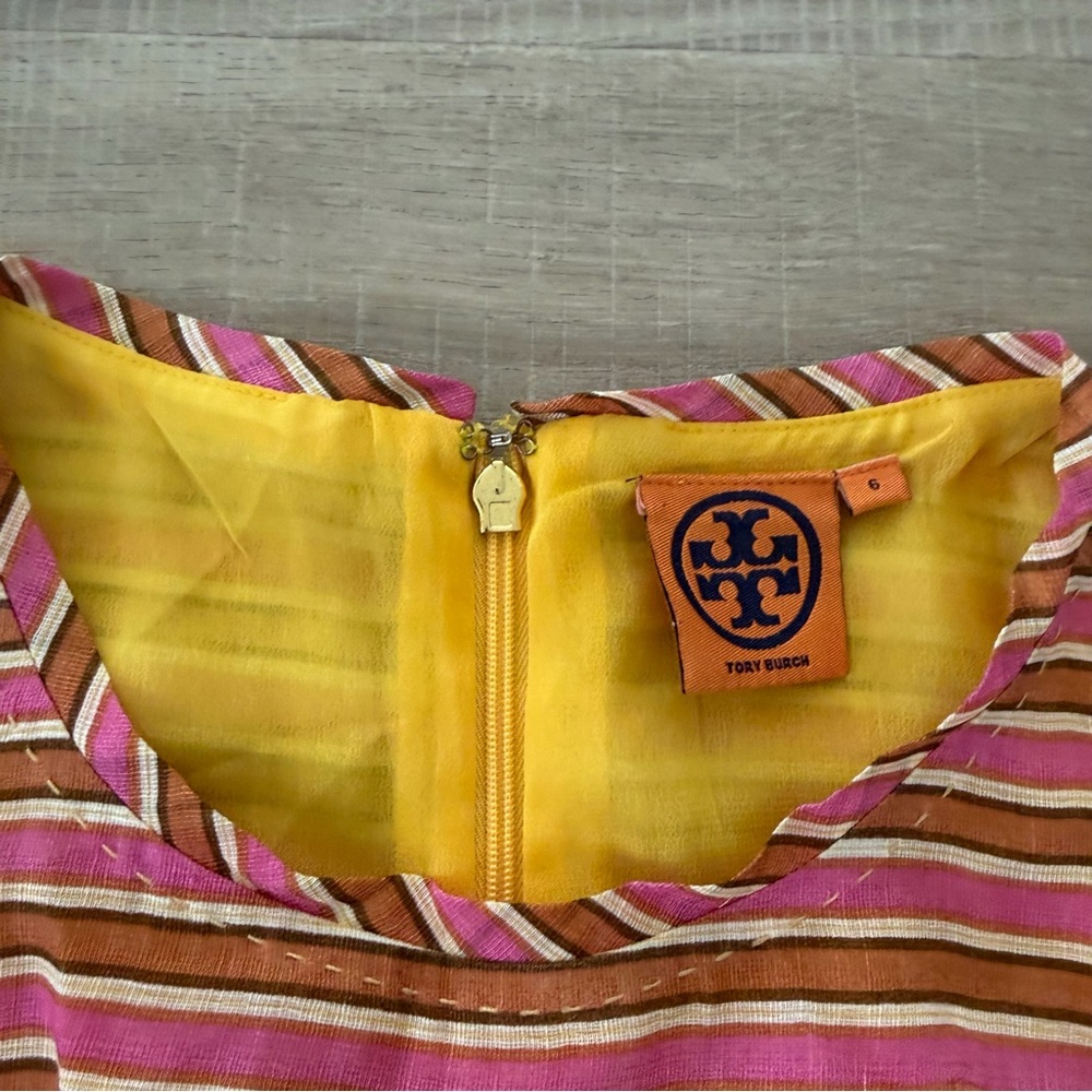 Tory Burch Striped linen silk blend sleeveless Dress, size 6 - Picture 5 of 10